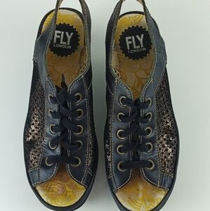 Fly London wedge sandal black size 37(us 6.5)